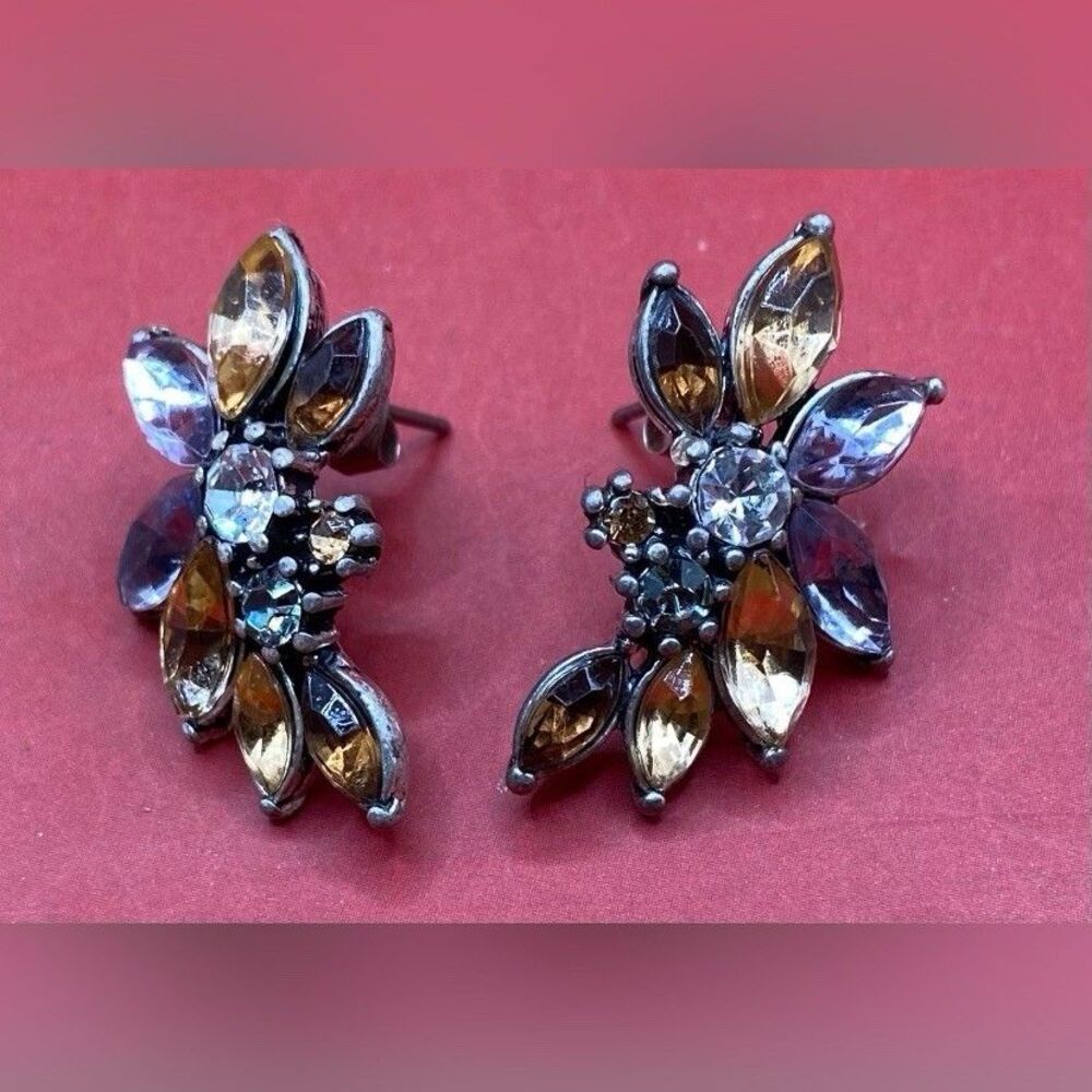 Vintage Women’s Earrings Multicolor Rhinestones Sparkly Pierced Stud 1”